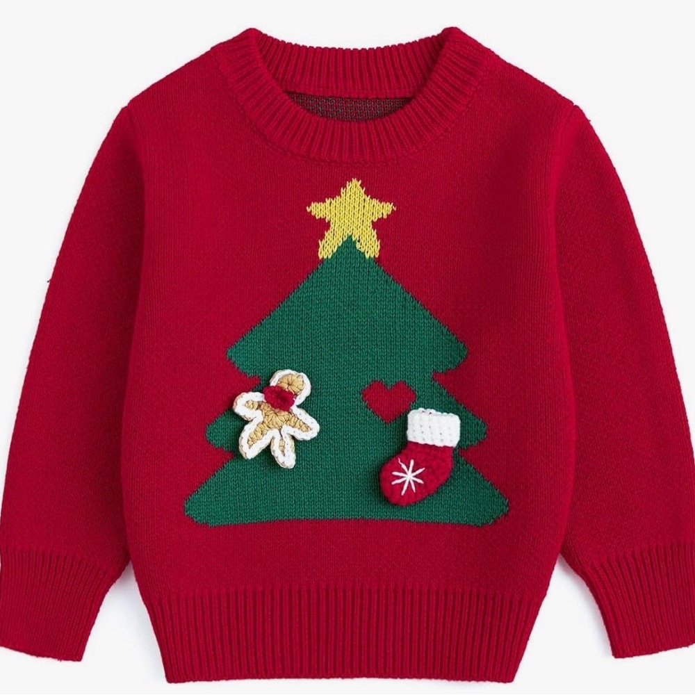 Festive Red Christmas Tree Sweater for Kids